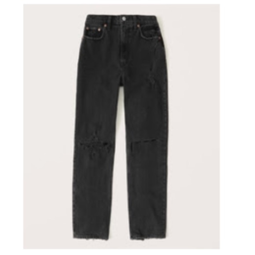 Abercrombie Ultra high rise 90s straight jeans black ripped distressed size 32S